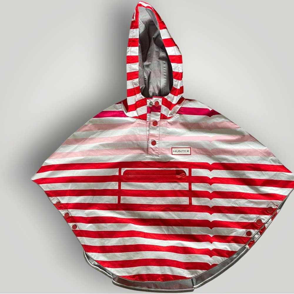 Hunter Red-Pink and White Ombré Striped Hooded Rain Poncho 2T-3T